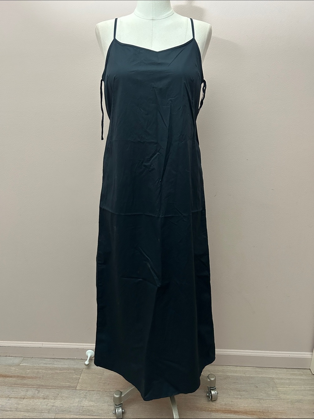 DKNY Dark Navy Cotton Slip Maxi Dress with Spaghetti Straps sz SP